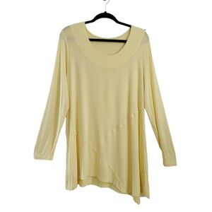 Soft Surroundings XL Knit Tunic Shirt Viscose Yellow Asymmetric Hem Long Sleeve